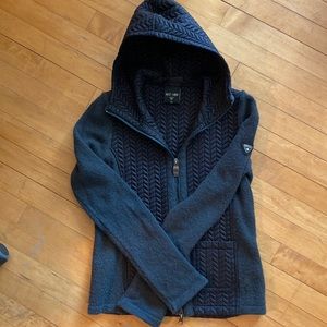 2-Tone Postcard Hoodie Sweater Jacket, Made in Italy, 27% Cashmere, Small